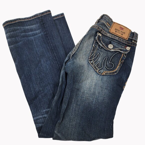 MEK Denim Womens Size 29x30 Noida Jeans Slim Bootcut Distressed Blue Denim - Picture 2 of 9